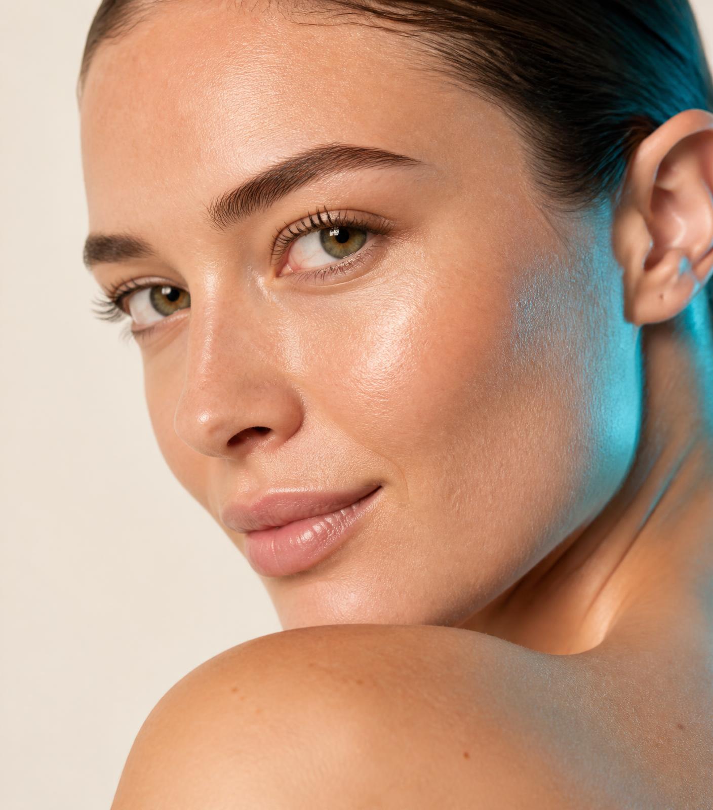 Close-up of comfortable, hydrated skin with visible natural texture